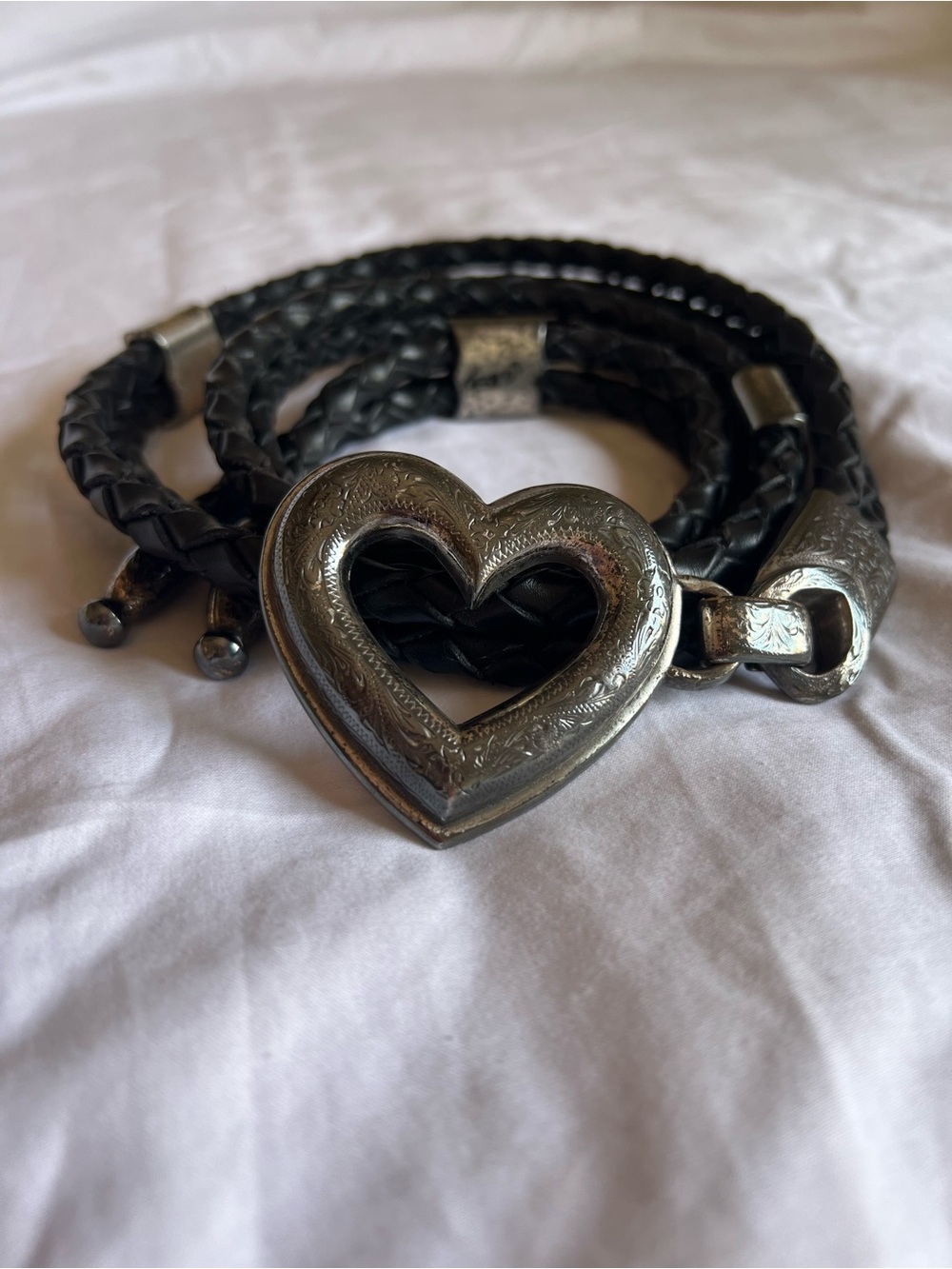 Vintage Brighton Heart Buckle Black Braided Belt